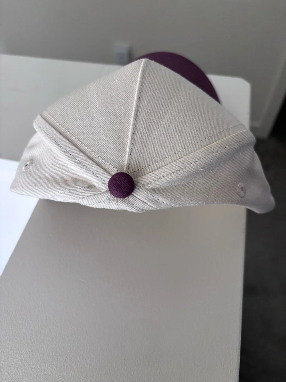 True Brvnd - Dallas Two-Tone Baseball Cap in Cream & Plum. Off white & maroon